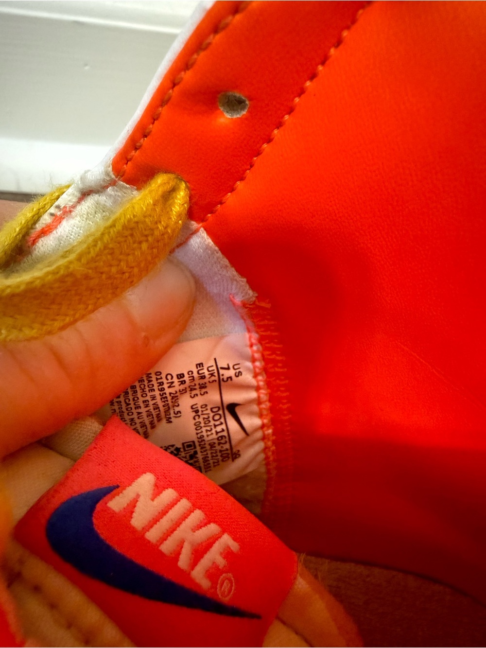Women’s Nike Blazer Mid Sneaker - White with Blue Swoosh & Pink/Orange Accents - Picture 5 of 5
